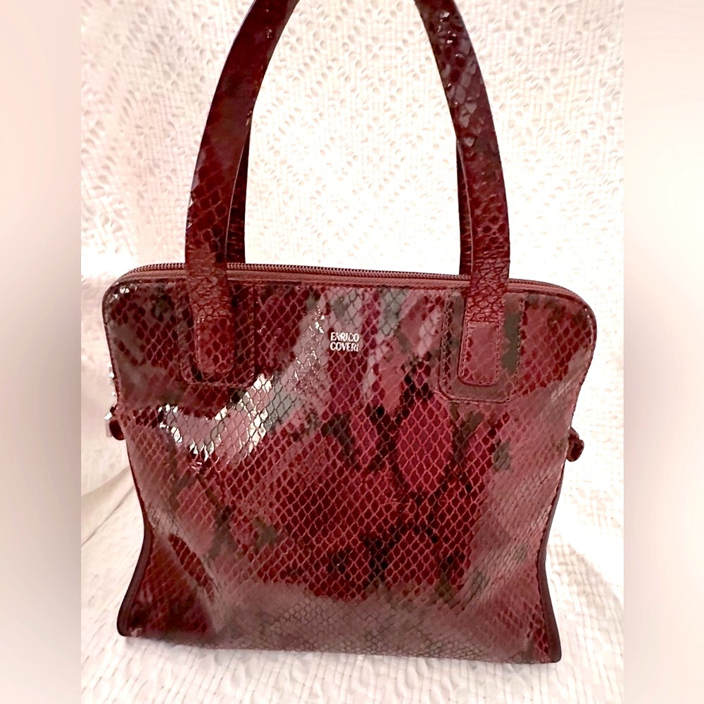 Enrico Coveri Python Shoulder Handbag in Oxblood - Picture 2 of 11